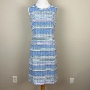 Talbots Tweed Dress 6 Blue Stripe Sheath Sleeveless Lined‎ Career Office